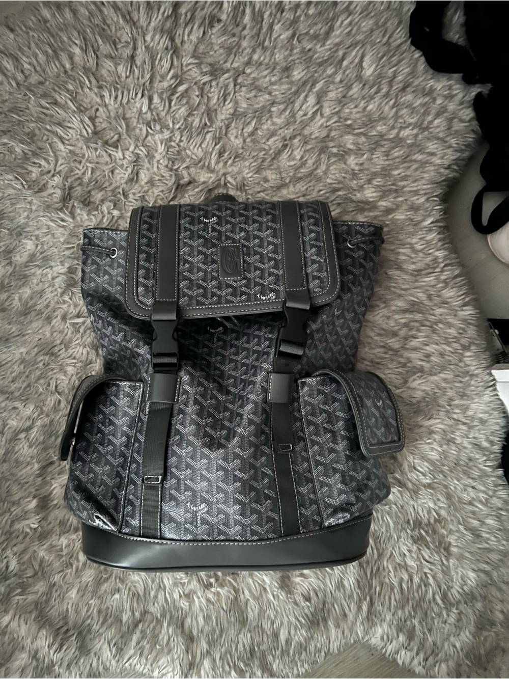 Goyard Gray Monogram Canvas Backpack with Black Trim